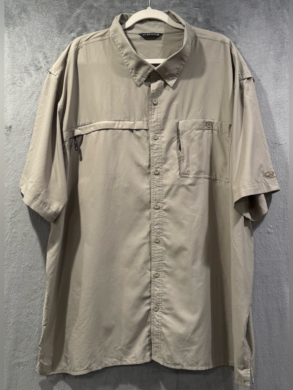 Drake Waterfowl Shirt Mens 3XL Tan Short Sleeve Fishing Hunting Vented Utility